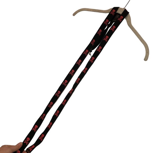 Halloween scary black orange skull & bones print braces suspenders - Picture 3 of 4